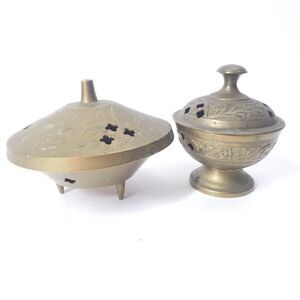 2 Miniature Brass Incense Burners Censer India Vintage Small